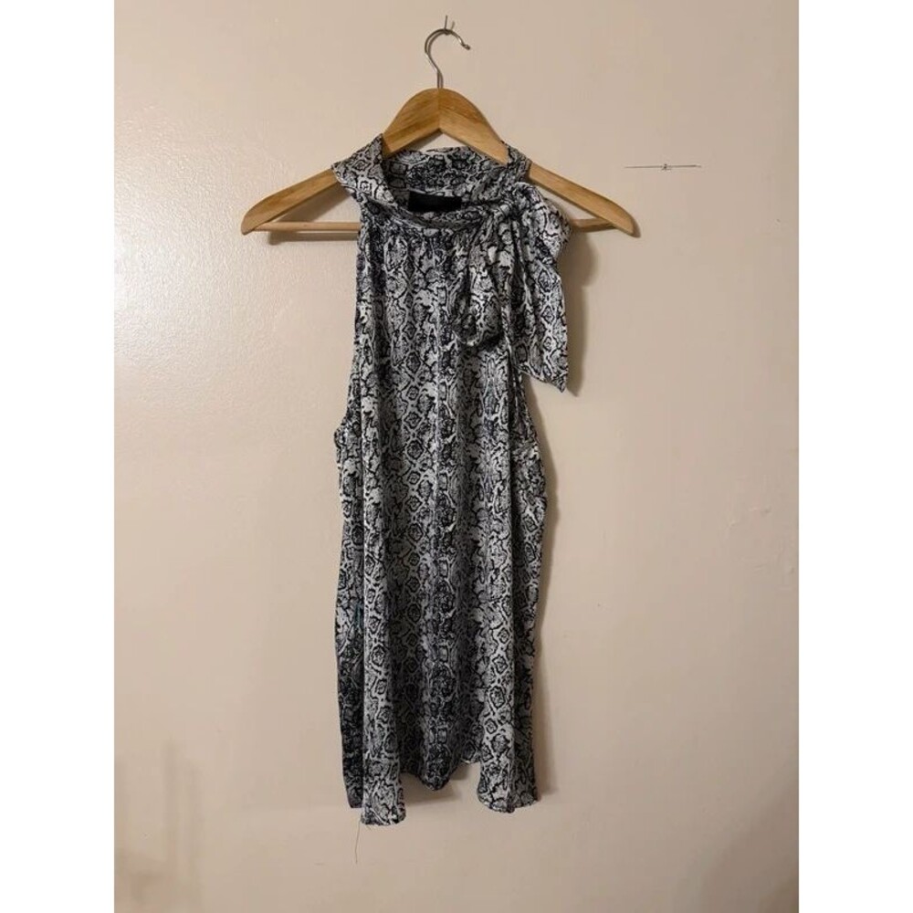 Ashley Stewart Black White Snake Print Tie Neck Sleeveless Blouse Size 14/16